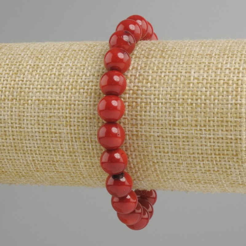 Bracelet Coral smooth bead, diameter 9mm+-, length 18cm +- stretch