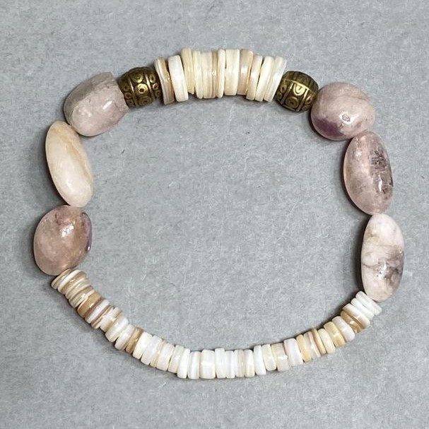 Bracelet Mother of Pearl Rondelle 10x2mm+- 5, 5x2mm+- Quartz Cabochon 15x9mm+-, length 18cm +- stretch