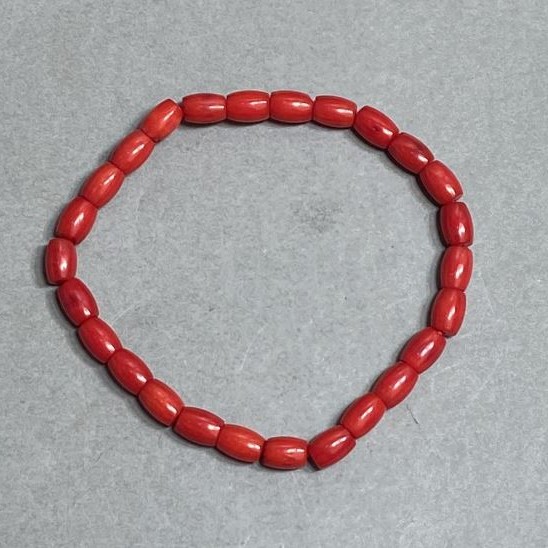 Coral Barrel Bead Bracelet 7×5mm +-, length 18cm +- stretch