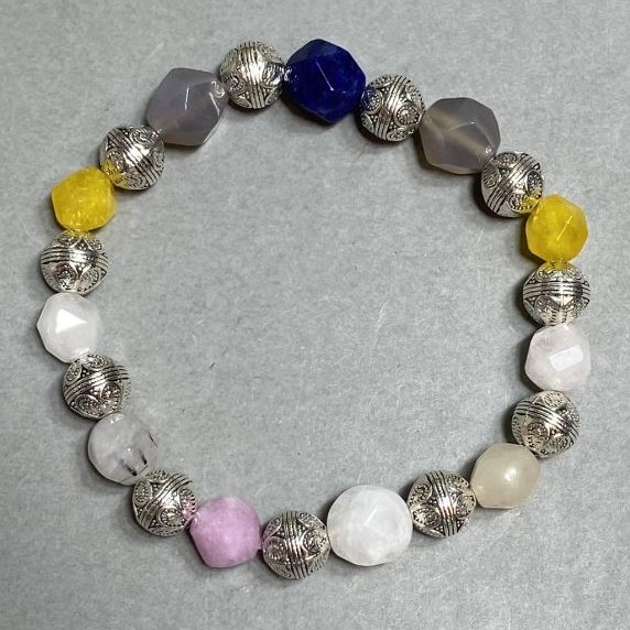 Agate, Sodalite & Mountain Crystal Bracelet, Faceted 10mm, Stretch, 18cm