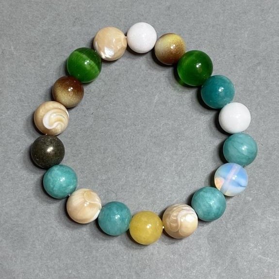 Bracelet Assorted Agate Aquamarine Pearl Bead 10mm±, length 18cm±, stretch