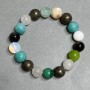 Bracelet Assorted Aquamarine, Mother-of-Pearl, Malachite Bead 10mm+, length 18cm+, stretch