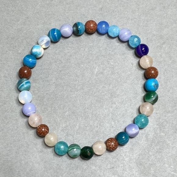 Bracelet Assorted Aquamarine, Aventurine, Agate Beads 6mm+-, length 18cm +- stretch