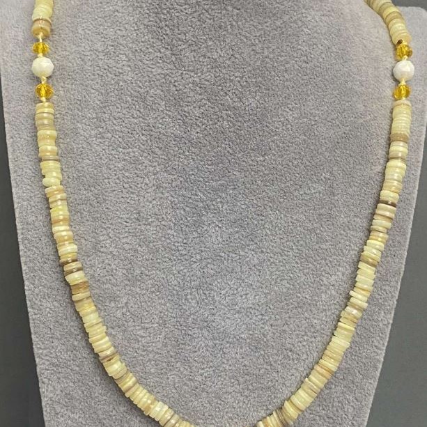 Long Necklace with Shell, Scarab Rondelle 6x2mm+- Czech Crystal Faceted Ball 8mm, length 90cm +