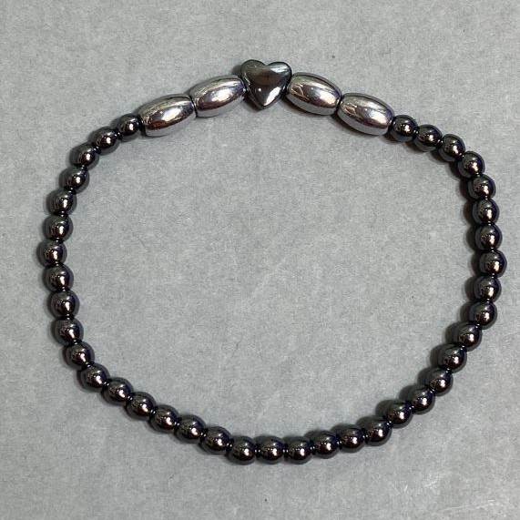 Hematite Bead Bracelet 4mm +/- round 8×6mm, stretch length 18cm +/-