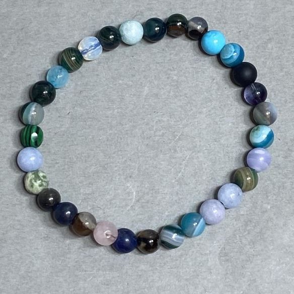 Agate, Aquamarine, Opalite Bead Bracelet 6mm ±, 18cm length ± stretch