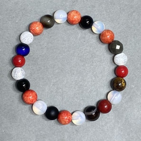 Agate, Opalite, Coral Bead Bracelet 8mm +-, stretch length 18cm +-