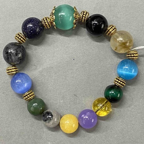 Bracelet Aventurine Citrine Larvikite bead 10mm+ 12mm+- 14mm+-, length 18cm +- stretch
