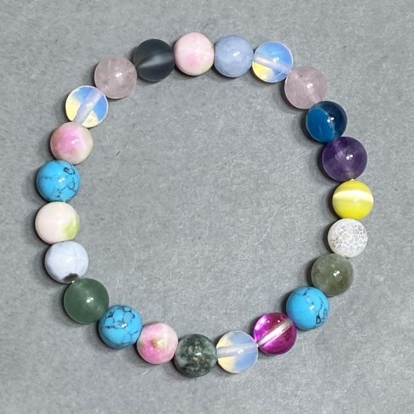 Opal Glass Agate Turquoise Bead Bracelet 8mm+, stretchy, 18cm length