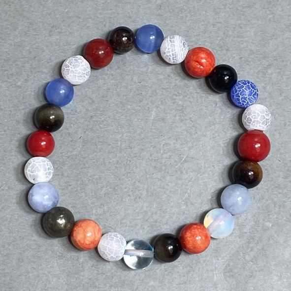  bracelet Opal glass Agate Coral beads 8mm+-, length 18cm +- stretch