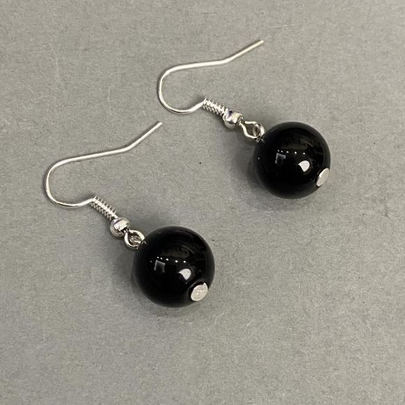 Agate Bead Earrings 12 mm Smooth Sphere, length ~30 mm