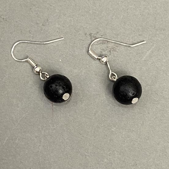 Earrings Lava Stone Ball 10mm +-, length 28mm+-
