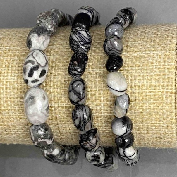 Zebra Jasper bracelet, tumbled, 6-13×7-9, 5mm+- , length 18cm+- stretch