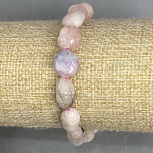 Morganite Bead, faceted bracelet, diameter 12-18×9-10mm ±, length 18cm ± stretch
