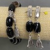 Bracelet and Earrings Set, Agate Tumbled 14x10mm (+-), length 60mm (+-), with metal inserts, length 18cm (+-), stretch