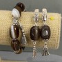 Bracelet and Earrings Set Agate Tubular 18x13mm ±, length 64mm ± with metal inserts, length 18cm ± stretch