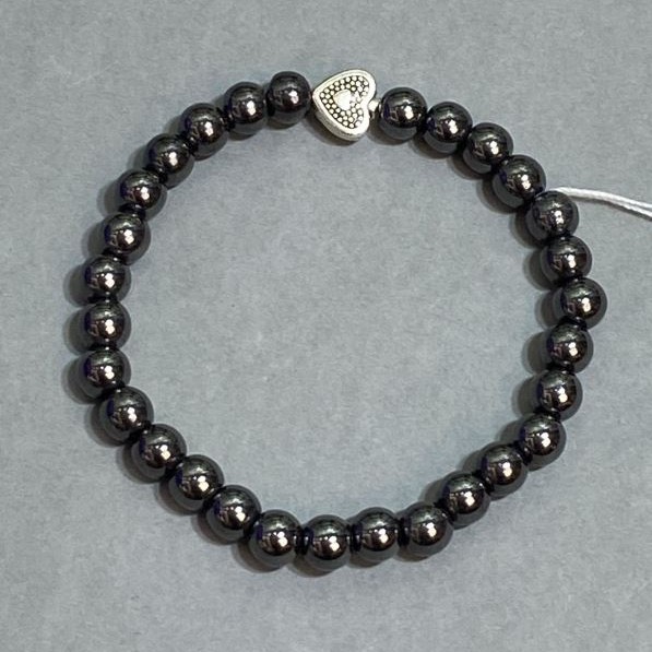 Hematite Bead Bracelet 6 mm, stretch band, 18 cm