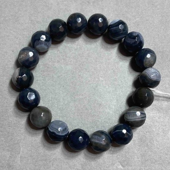 Agate Bead Faceted Round 10mm Stretch Bracelet, 18cm