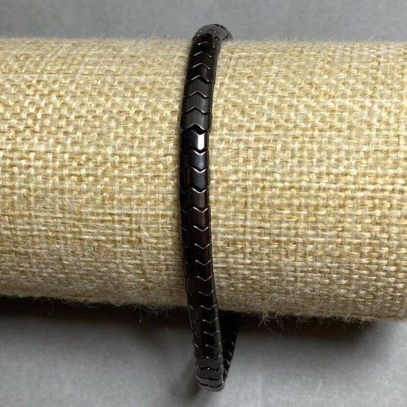 Hematite Bracelet Zigzag Wave, 5x4mm, stretch band, 18cm long
