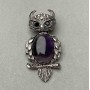 Brooch Pendant Owl Amethyst 60×28mm± black facets silver-tone metal