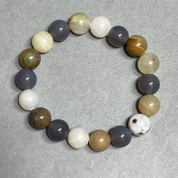 Bracelet Smoky Quartz Agate Onyx Ball 10mm+-, stretch length 18cm+-