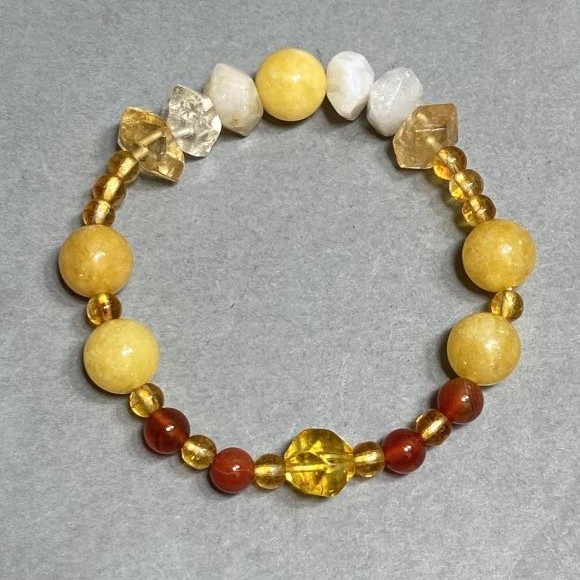Bracelet Citrine Mountain Crystal Multisided 10x7mm+- bead 10mm+-, Carnelian bead 6mm+-, length 18cm+- stretch