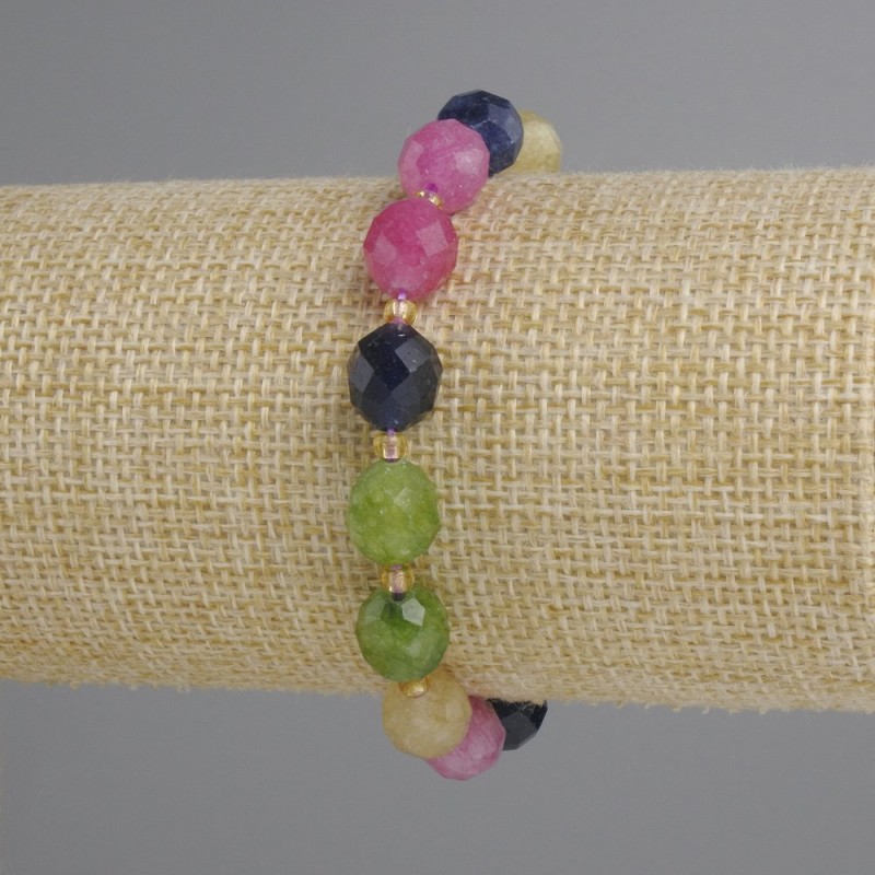 Tourmaline bracelet faceted grain, diameter 10×9mm±, seed beads 3mm±, length 18cm±, stretch