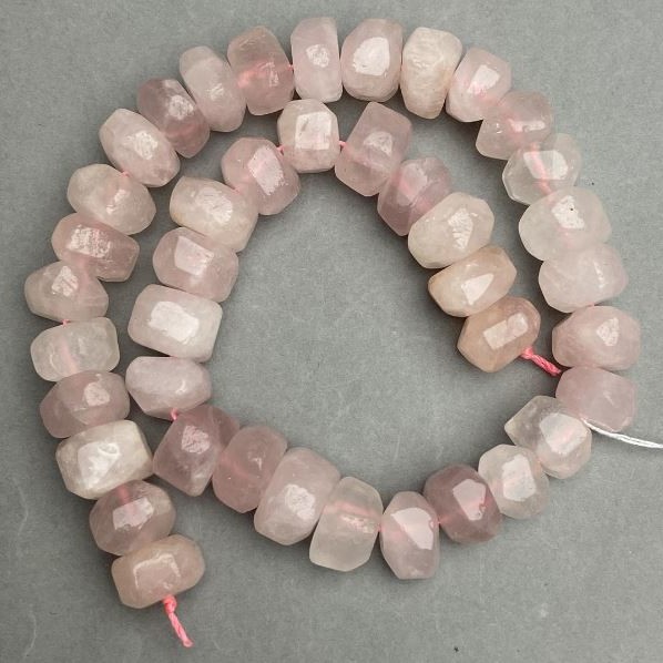 Rose Quartz Faceted Beads, 14-15×9-11mm, length 39cm on thread