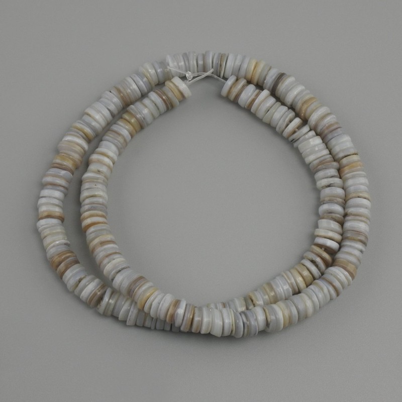 Mother-of-P pearl beads Scarpa scallop rondelle 6x1.5-2mm+, length 39cm +/- on thread