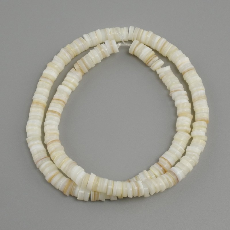 Shell beads Scarabaca rondelle, 6x1.5–2 mm, 39 cm long on thread