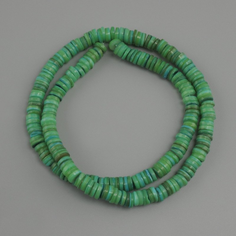 Mother-of-Pewter Shell Beads Scarface Rondelle, diameter 6x1.5–2 mm, length 39 cm ± on fishing line