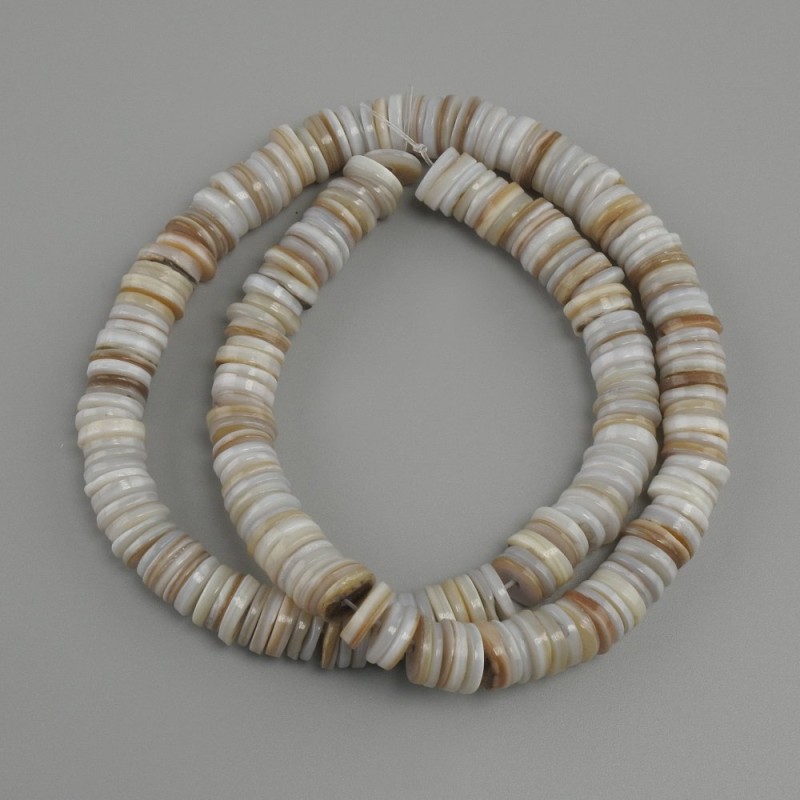 Shell Beads Scafari Rondel, 8x1.5-2 mm, 38 cm length on thread