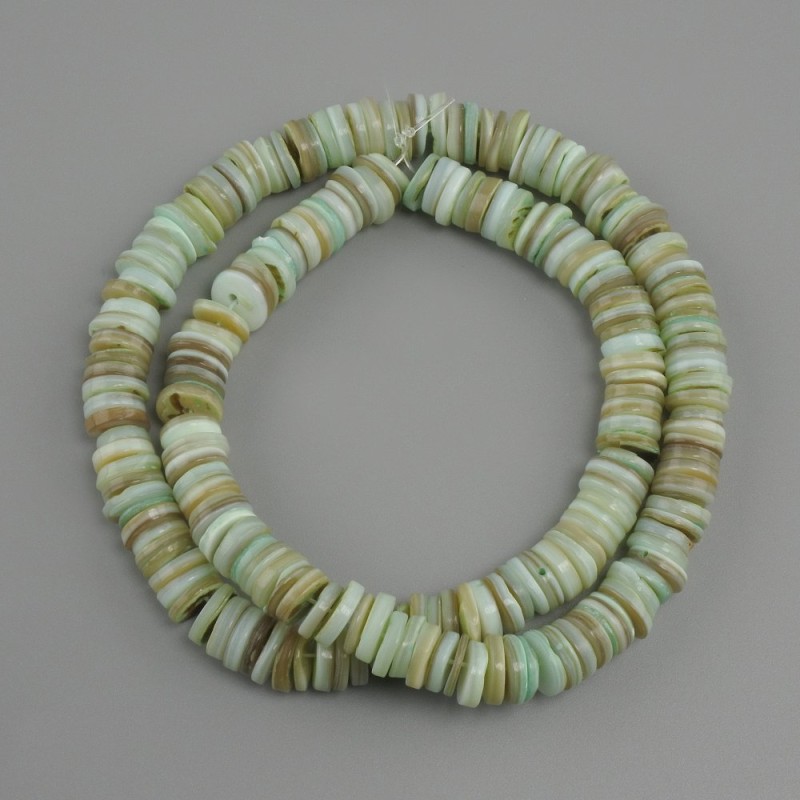 Scaleful scallop shell beads rondelle, diameter 8x1.5-2mm, length 39cm on thread