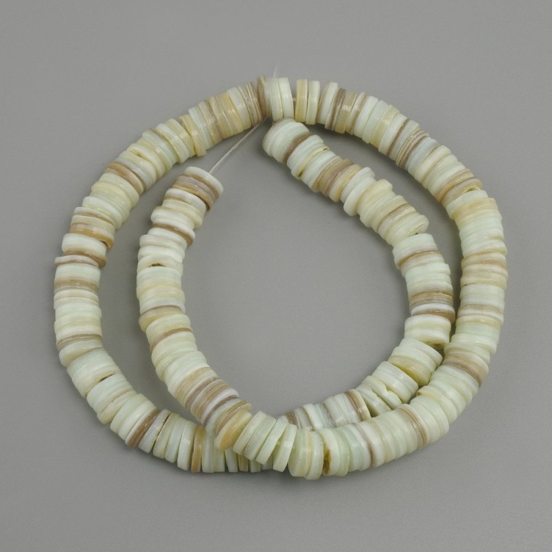 Mother-of-pearl SCAPARKA rondelle beads, 8x1.5-2 mm+, 39 cm +/- on fishing line