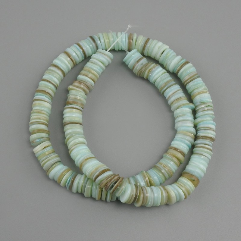 Scarfarka shell rondelle beads, 8x1.5-2mm diameter, 39cm length on thread