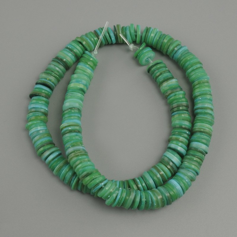 Mother-of-Pearl Scarface Rondelle Beads, 8x1.5-2 mm+, 38 cm long on thread