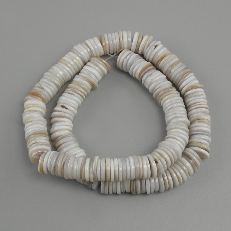 Mother-of-Pearl Scarface Shell Beads, Rondelle Shape, 10x1.5-2mm, 39cm approx. on a fishing line