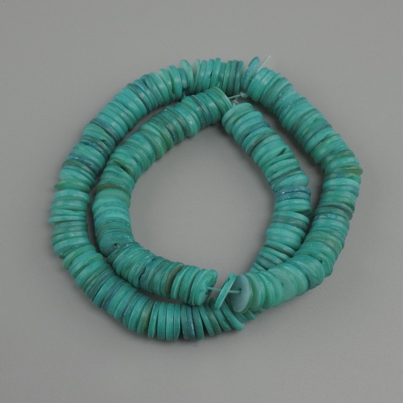 Mother-of-Pearl Scarab Hooks Rondel Beads, diameter 10x1.5-2 mm, length 35 cm on thread
