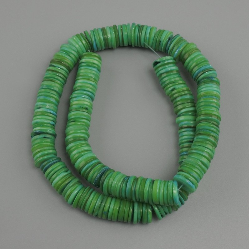 Mother-of-Pearl Scarfrka Rondelle Beads, 10x1.0–2mm, 39cm approx on fishing line