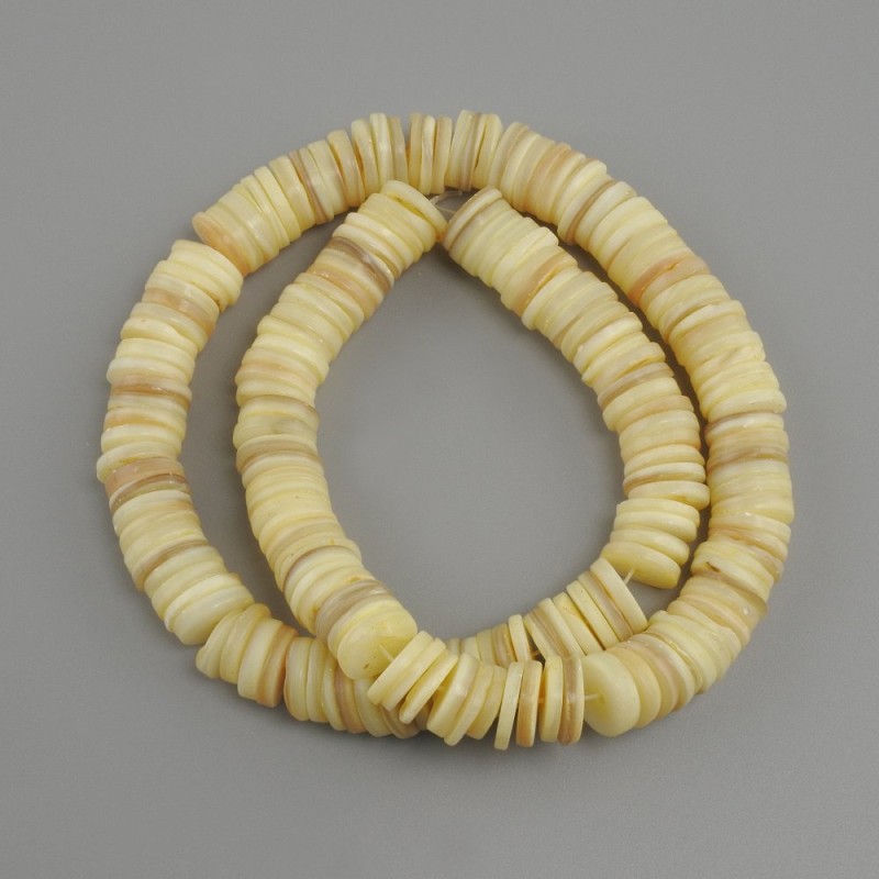 Sakfarka shell beads, rondelle shape, diameter 10×1.5–2mm, length 39cm on thread