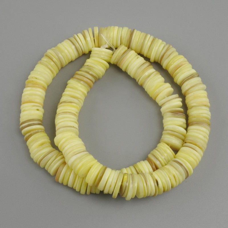 Mother-of-Pearl Skarfarka Rondelle Beads, 10x1.5-2 mm, 39 cm long on thread