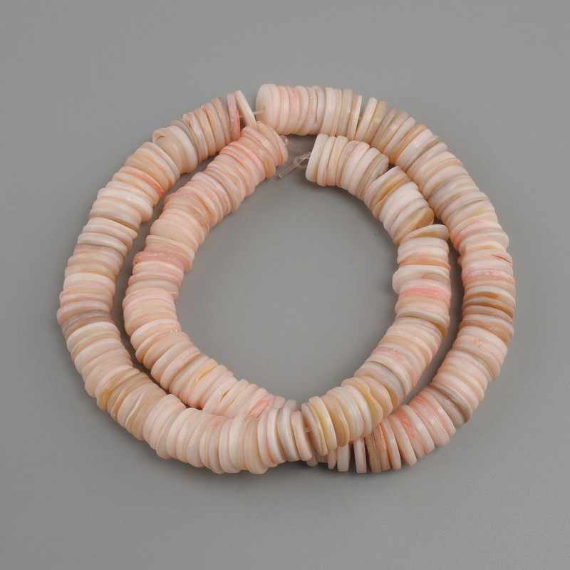 Sea shell Scarfarca rondelle beads, diameter 10x1.5–2mm, thread length 37cm ± on thread