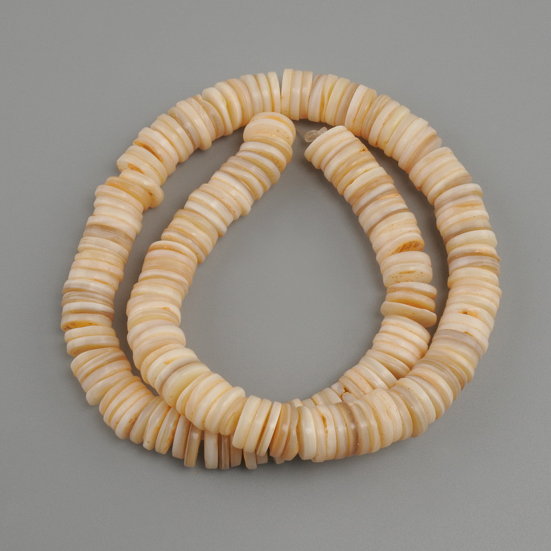 Mother-of-Pearl Scarpa Scarpa rondelle beads, 10x1.5–2 mm, length 37 cm ± on fishing line
