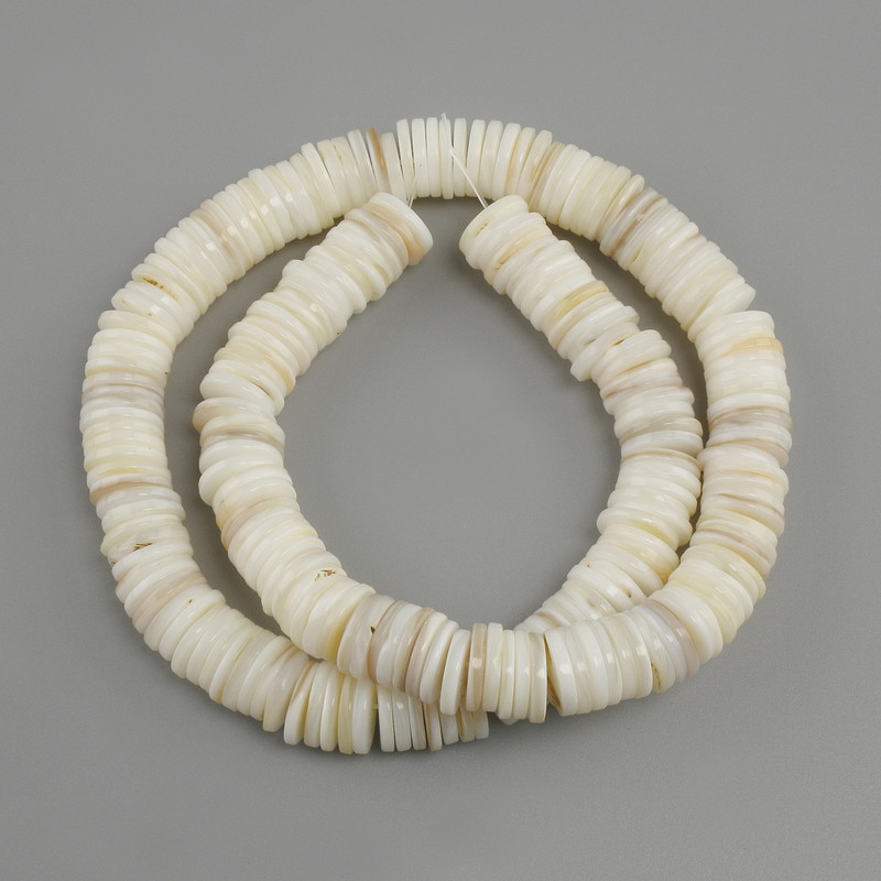 Shell Beads Scarpharka Rondelle, diameter 10x1.5-2mm, length 38cm on beading thread