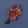 Brooch Pendant Flower Burgundy and Green Enamel 47x80mm+- Gold-Tone Metal
