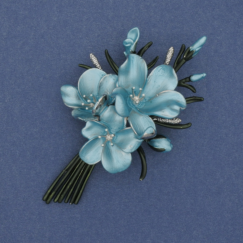 Brooch pendant Flower blue and green enamel 47x80mm± golden metal