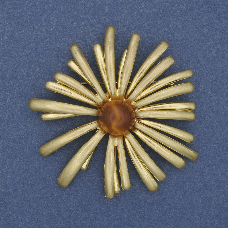 Brooch Flower 65mm+- golden metal