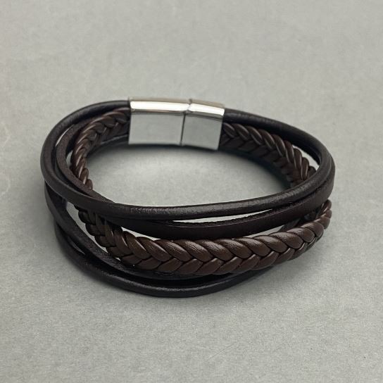 Men's bracelet brown eco-leather, length 20cm± silver metal on clasp