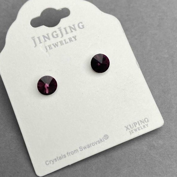 Xuping Stud Earrings with Violet Crystal, 6mm dia. + Rhodium
