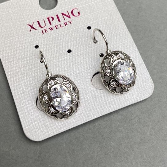 Earrings Xuping with White Stones 25×13mm± Rhodium